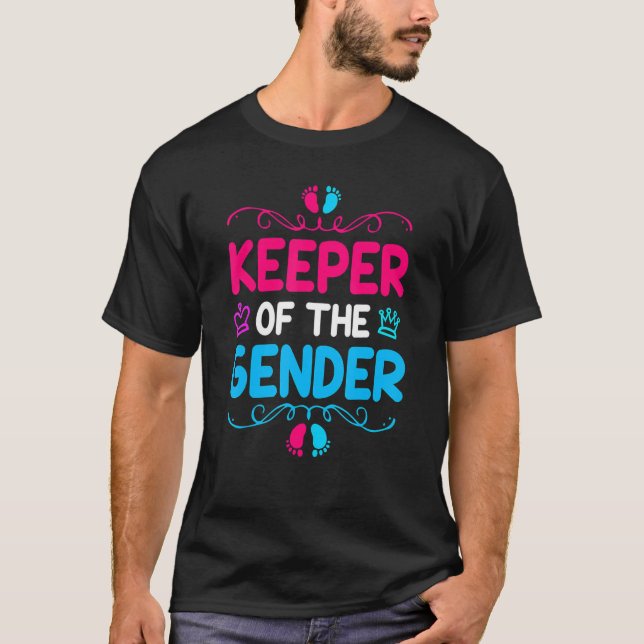 Keeper of the Gender Cute Baby Gender Reveal Party T-Shirt (Front)