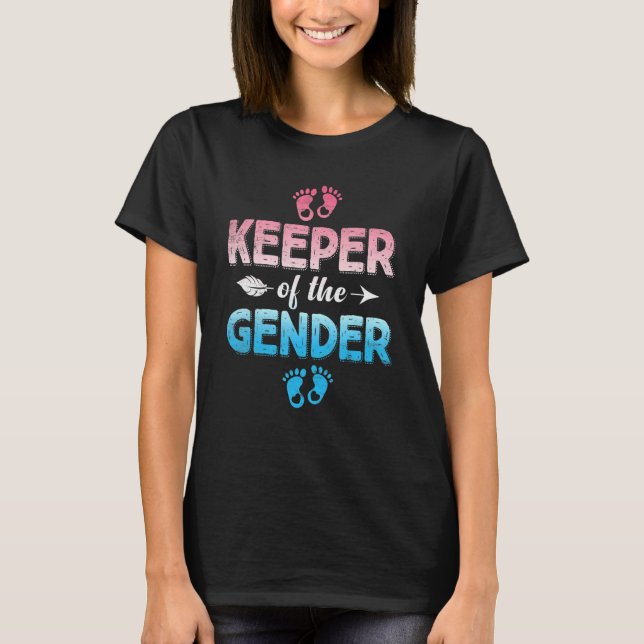 Keeper Of The Gender   Cute Gender Reveal Baby Sho T-Shirt (Front)