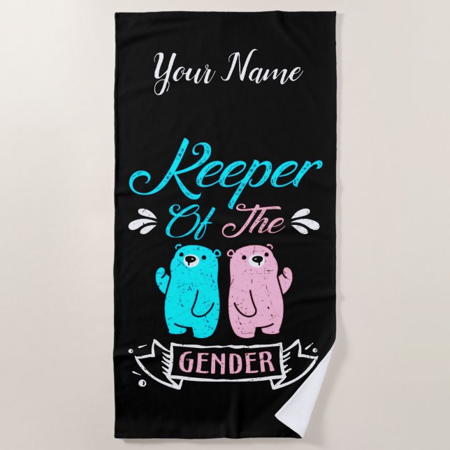 Keeper of the Gender Pink and Blue Teddy Bear Beach Towel (Front)