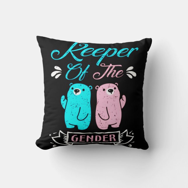 Keeper of the Gender Pink and Blue Teddy Bear Cushion (Front)