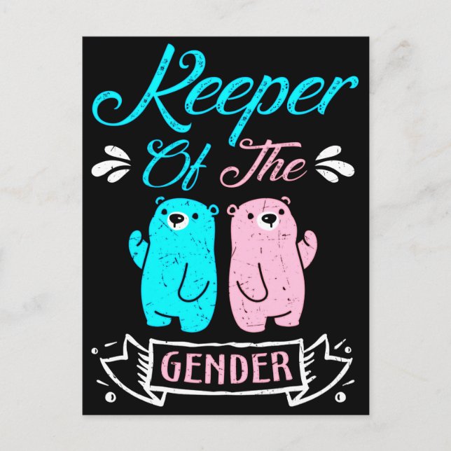 Keeper of the Gender Pink and Blue Teddy Bear Postcard (Front)