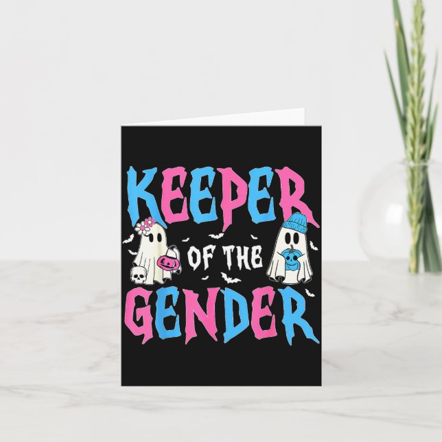 Keeper Of The Gender Pumpkin Halloween Baby Gender Card (Front)