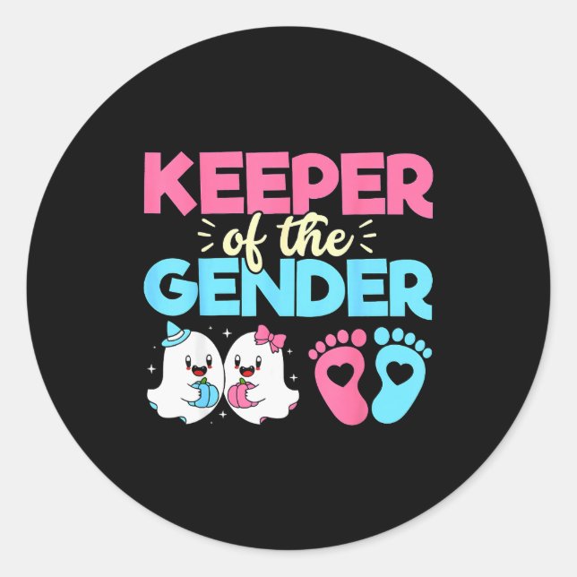Keeper Of The Gender Pumpkin Halloween Baby Gender Classic Round Sticker (Front)