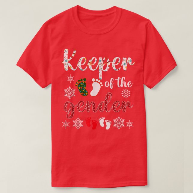 Keeper Of The Gender Reveal Baby Christmas Party  T-Shirt (Design Front)
