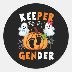 Keeper Of The Gender Reveal Baby Funny Ghost Pumpk Classic Round Sticker