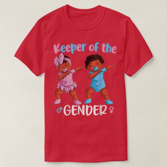 Keeper Of The Gender Reveal Black Baby Announcemen T-Shirt (Design Front)