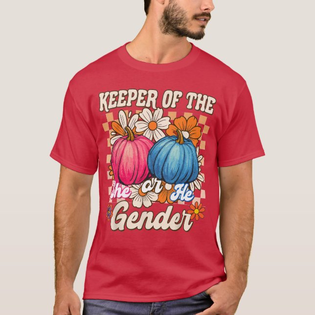 Keeper ofhe Gender Fall Vibes Autumn Baby Shower P T-Shirt (Front)