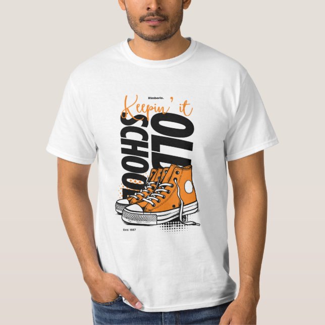 Keepin’ It Old School T-Shirt – Retro Orange Sneak (Front)