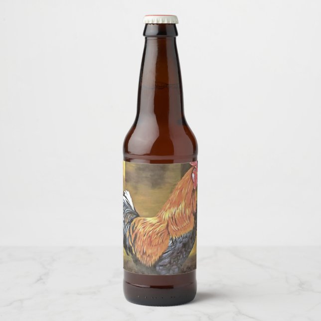 Keeping Chickens Farmyard Rooster Art  Beer Bottle Label (Front)