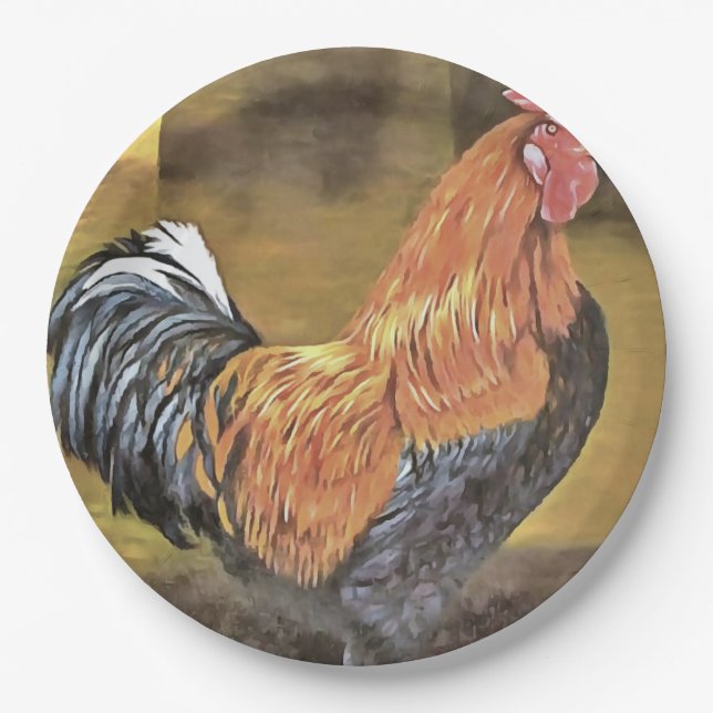 Keeping Chickens Farmyard Rooster Art  Paper Plate (Front)