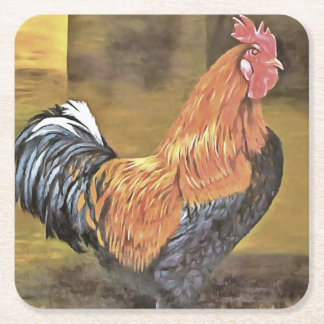Keeping Chickens Farmyard Rooster Art Square Paper Coaster