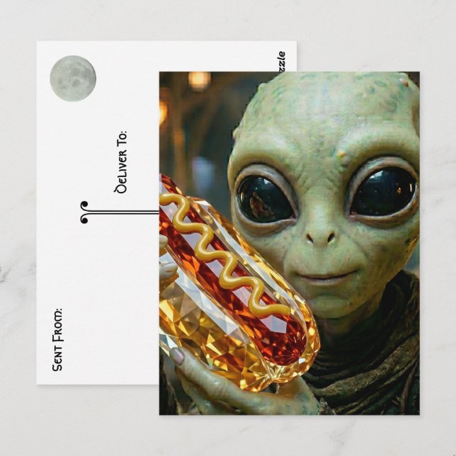 Keeping in Touch | Alien with Crystalline Hotdog Postcard (Front/Back)