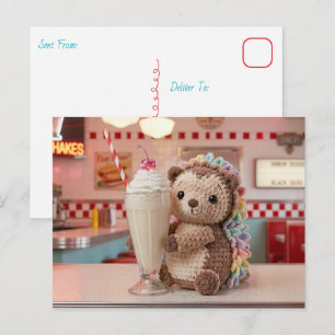 Keeping in Touch    Hedgehog and Milkshake Postcard