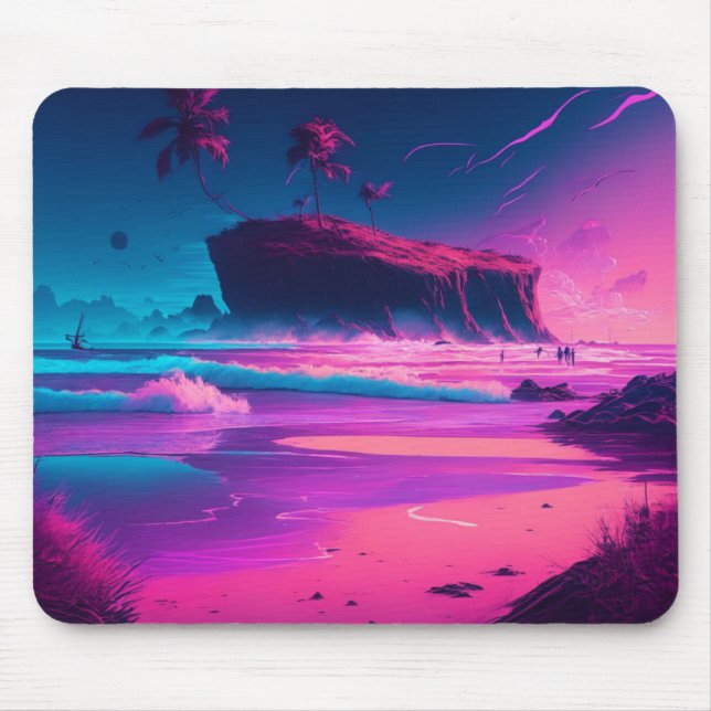 Keeping in Touch | Pink Ocean Waves Mouse Mat (Front)