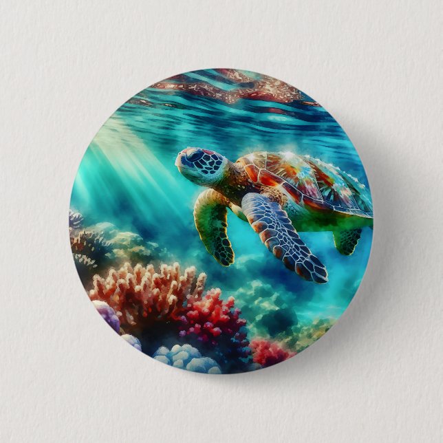 Keeping in Touch  | Sea Turtle Swimming 6 Cm Round Badge (Front)