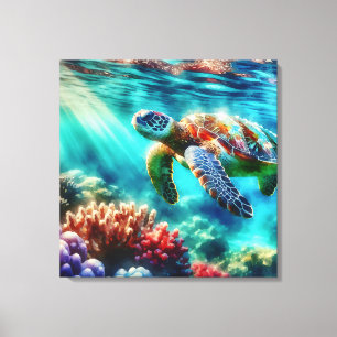 Keeping in Touch Sea Turtle Swimming Canvas Print
