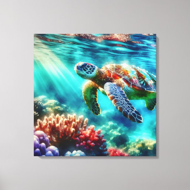 Keeping in Touch  | Sea Turtle Swimming Canvas Print (Front)