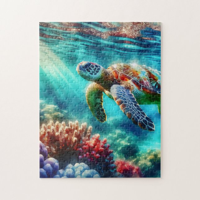 Keeping in Touch  | Sea Turtle Swimming Jigsaw Puzzle (Vertical)