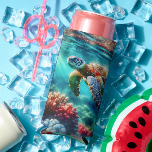 Keeping in Touch Sea Turtle Swimming Seltzer Can Cooler