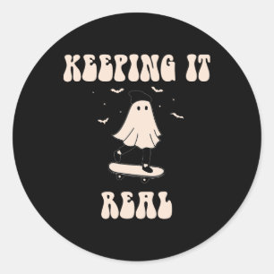 Keeping It Real Ghost Skateboard For Halloween Ska Classic Round Sticker