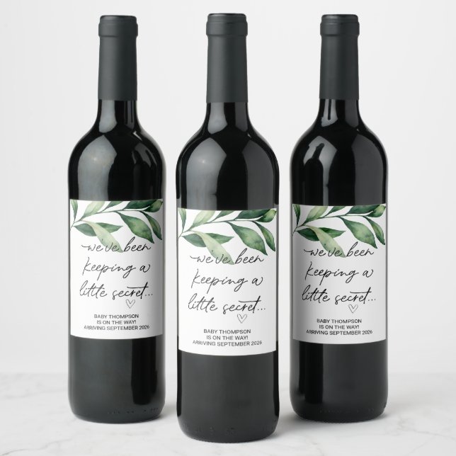 Keeping Little Secret Baby Pregnancy Announcement  Wine Label (Bottles)