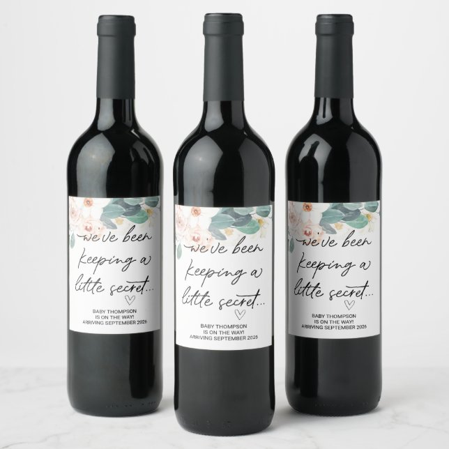Keeping Little Secret Baby Pregnancy Announcement  Wine Label (Bottles)