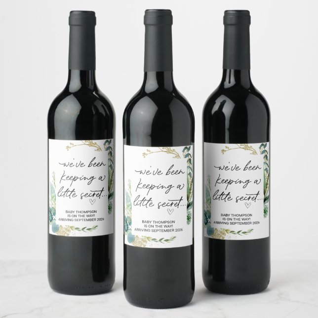 Keeping Little Secret Baby Pregnancy Announcement Wine Label (Bottles)