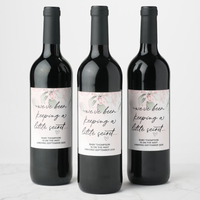 Keeping Little Secret Baby Pregnancy Announcement  Wine Label (Bottles)