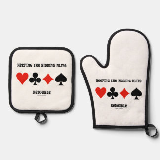Keeping The Bidding Alive Redouble 4 Card Suits Oven Mitt & Pot Holder Set