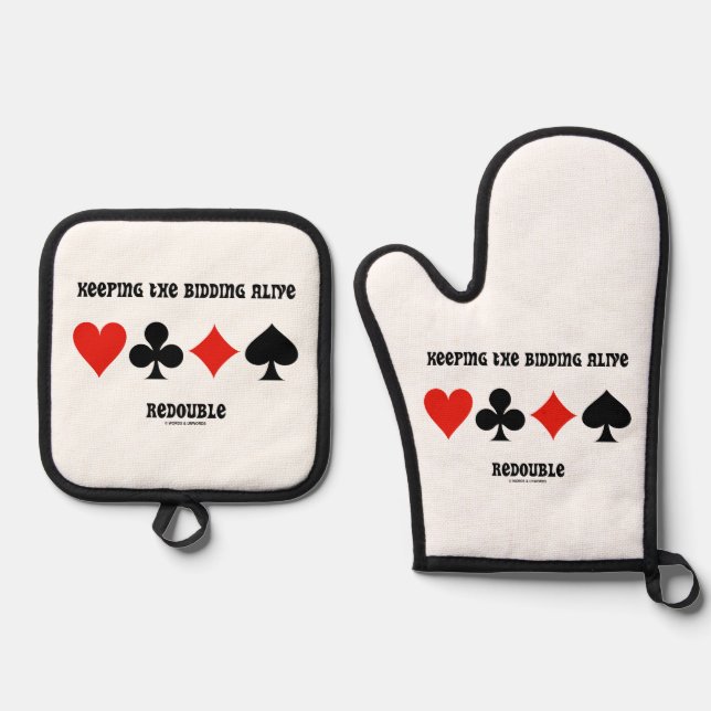 Keeping The Bidding Alive Redouble 4 Card Suits Oven Mitt & Pot Holder Set (Front)