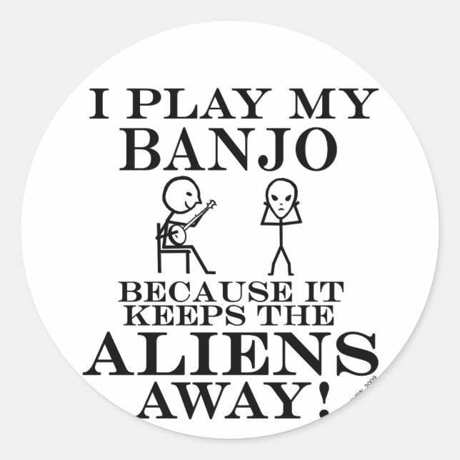 Keeps Aliens Away Banjo Classic Round Sticker (Front)