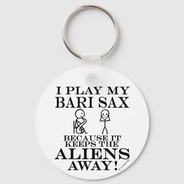 Keeps Aliens Away Bari Sax Key Ring (Front)