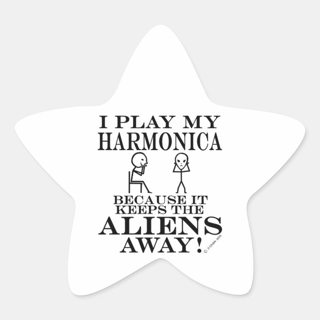 Keeps Aliens Away Harmonica Star Sticker (Front)