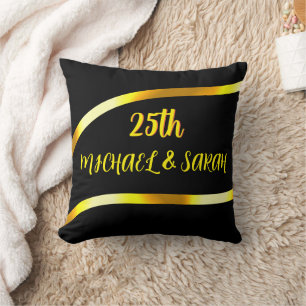 Keepsake 25th Black Gold Wedding Anniversary Gift Cushion