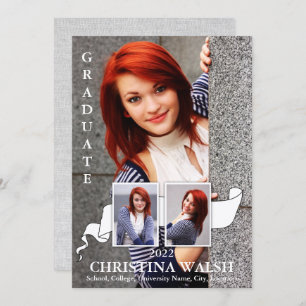 Keepsake 3 Photo White Ribbon Graduation Invitation