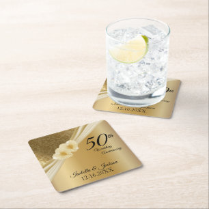 Keepsake 50th 💞 Gold Wedding Anniversary Square Paper Coaster