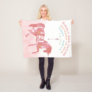 Keepsake Baby Girl Blush Coral Birth Stat Unicorn Fleece Blanket