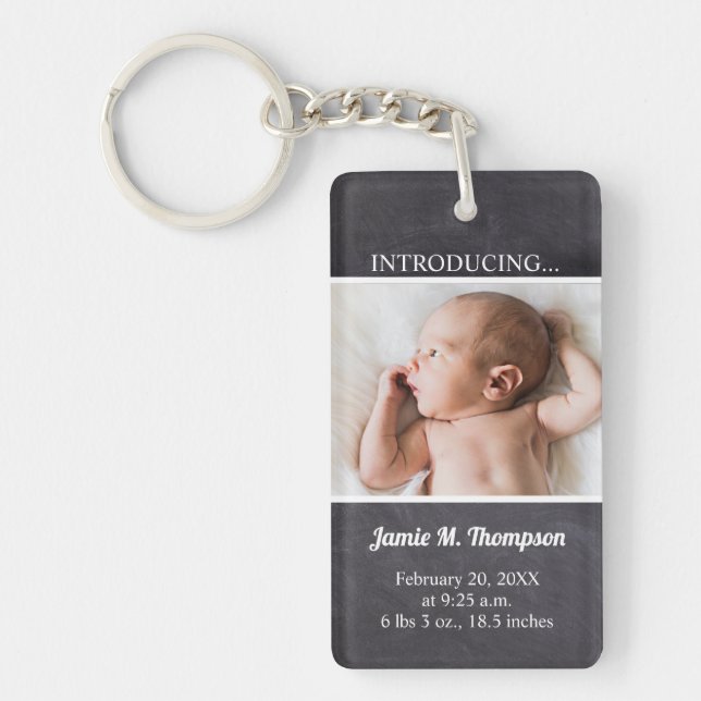 Keepsake Baby Photo Introducing Baby Custom  Key Ring (Front)