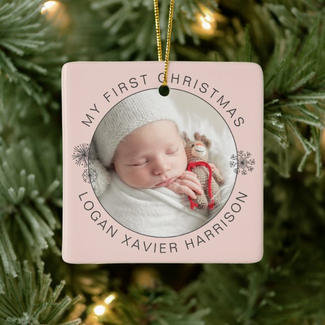 Keepsake Baby's First Christmas Photo Ceramic Ornament (Tree)
