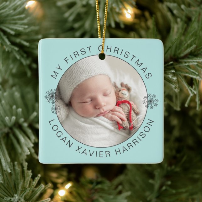 Keepsake Baby's First Christmas Photo Ceramic Ornament (Tree)