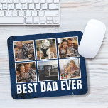 Keepsake Best Dad Ever Father's Day Photo Collage Mouse Mat<br><div class="desc">Bold "best dad ever" in white san serif font with 3 square photos on a grid overlaying dark blue.</div>