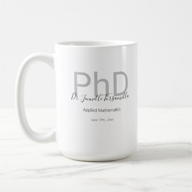 Keepsake Black Grey Name PhD Graduation  Coffee Mug (Left)