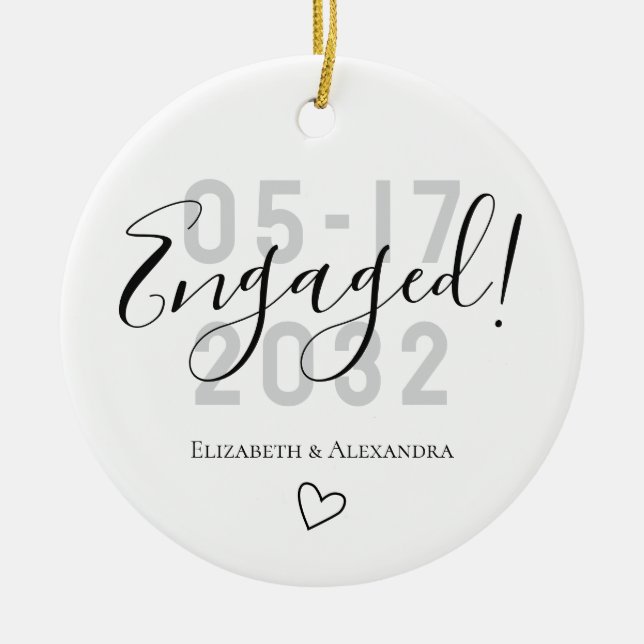 Keepsake Couple Names Year Engaged Ceramic Tree Decoration (Front)