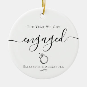 Keepsake Couple Names Year we got engaged Ceramic Tree Decoration