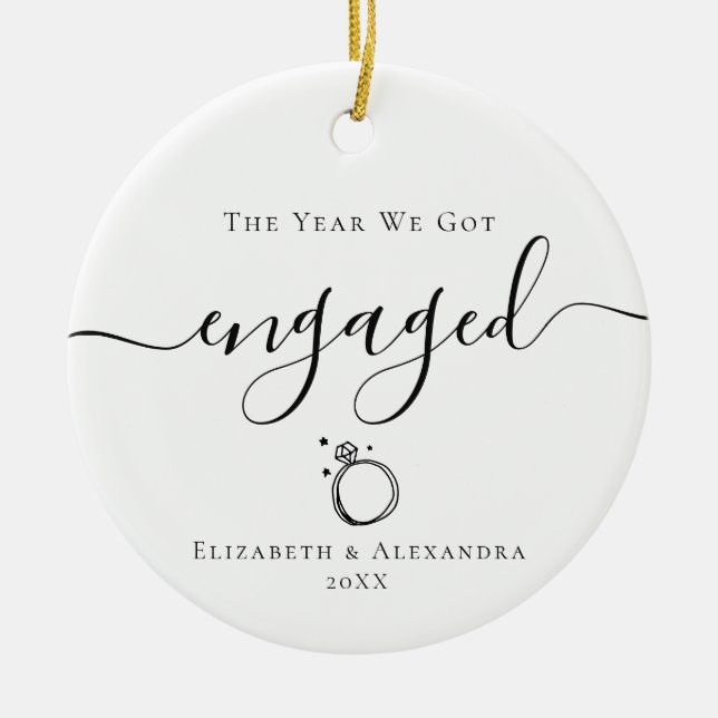 Keepsake Couple Names Year we got engaged  Ceramic Tree Decoration (Front)