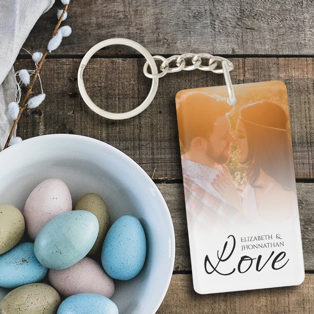 Keepsake couple Photo and Text Names Script Love Key Ring (Creator Uploaded)