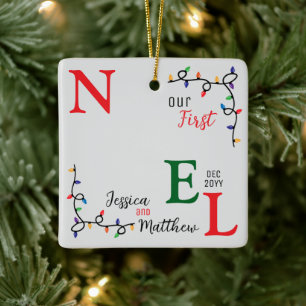 Keepsake Couples Photo Festive Colourful First Noe Ceramic Ornament