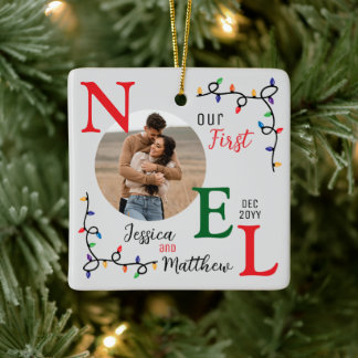 Keepsake Couples Photo Festive Colourful First Noe Ceramic Ornament