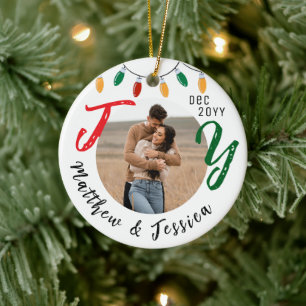 Keepsake Couples Photo White Joy Festive Christmas Ceramic Tree Decoration