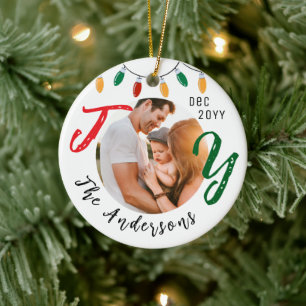 Keepsake Family Photo White Joy Festive Christmas Ceramic Tree Decoration